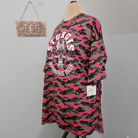 New Sturgis 75th Anniversary Pink Camo Skull Graphic Plus Size T-Shirt 2XL Tee - Picture 5 of 14